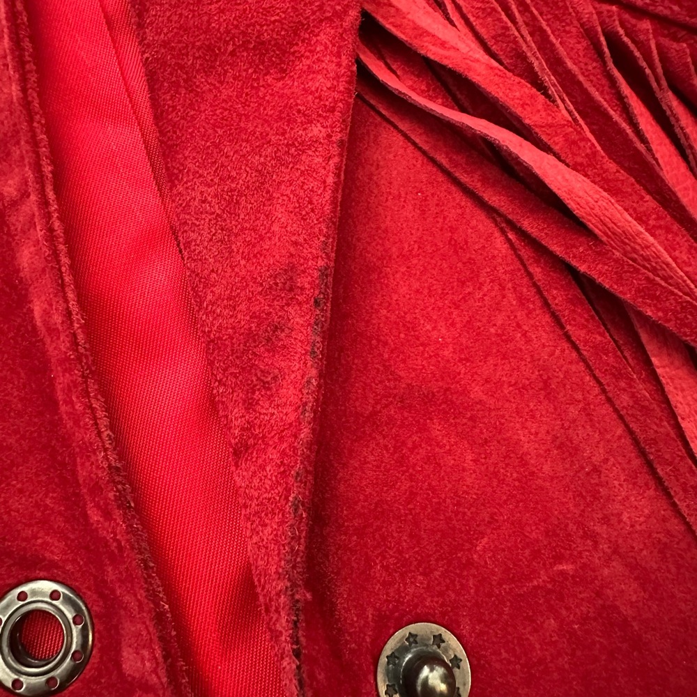 Vintage Barneys New York Red Suede Fringe Western Jacket Size M - Picture 9 of 14